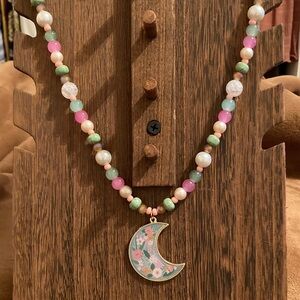 Handmade Floral Crescent Pendant Necklace
